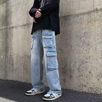 Cargo Jeans Men's Distressed Straight Loose Pants