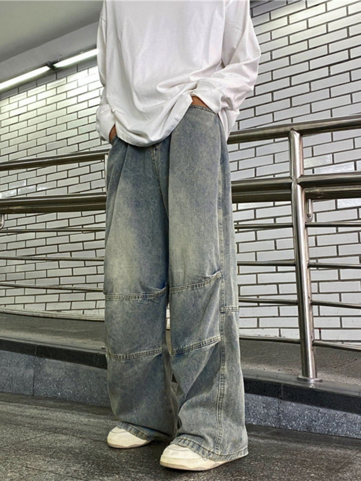 Distressed Pants Heavy Drape Loose-fitting Wide-leg Trousers