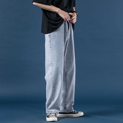 Light-Colored Straight-Leg Loose Wide-Leg Denim Trousers