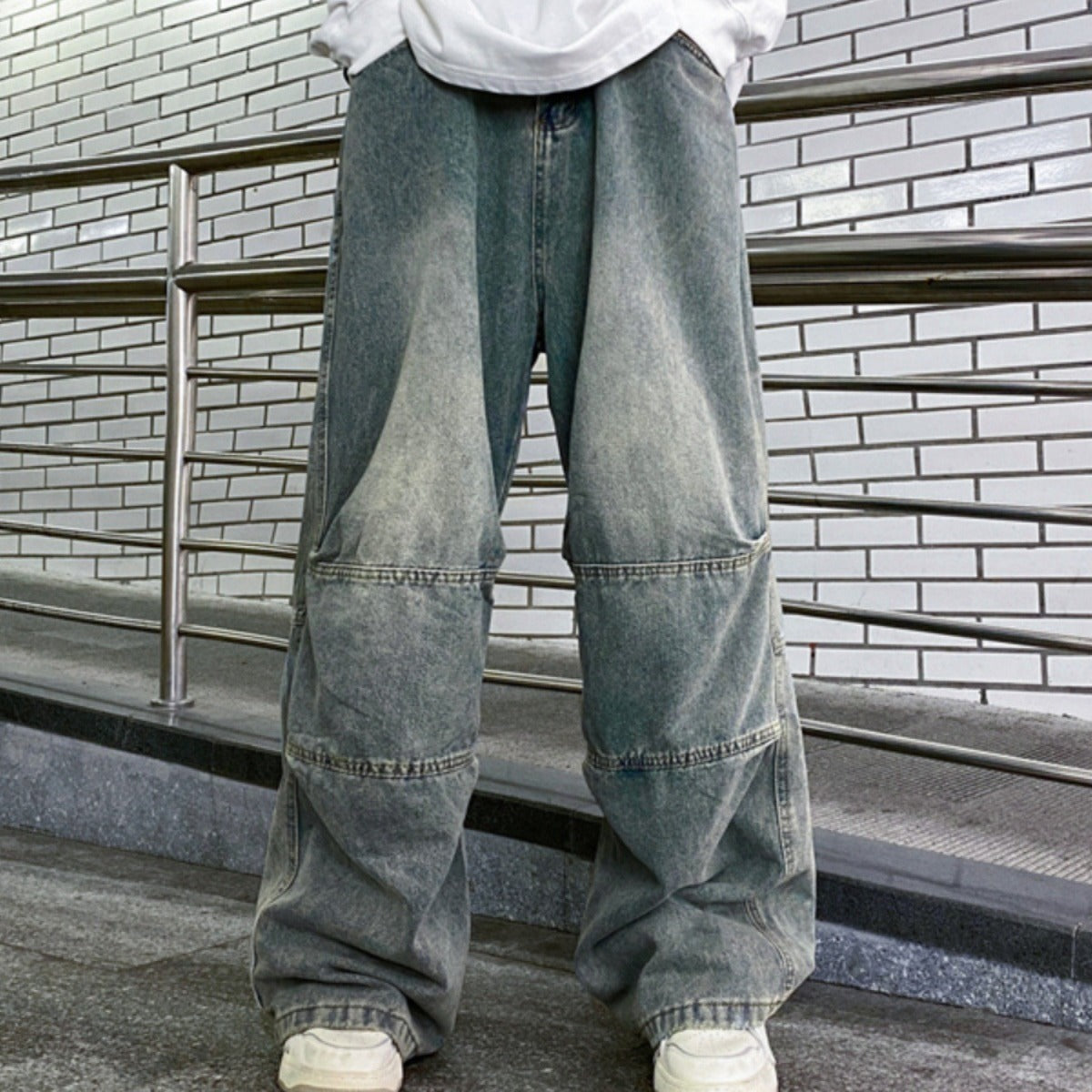 Distressed Pants Heavy Drape Loose-fitting Wide-leg Trousers