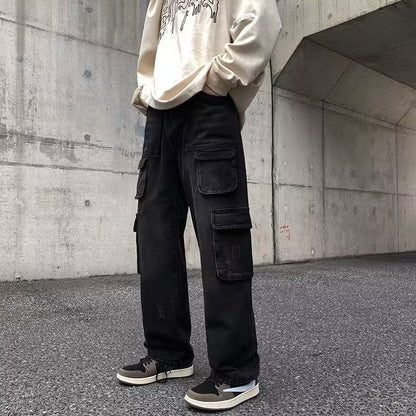 Cargo Jeans Men's Distressed Straight Loose Pants