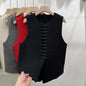 Knitted Vest Western Style Minimalist Sleeveless Chinese Knot Button Top