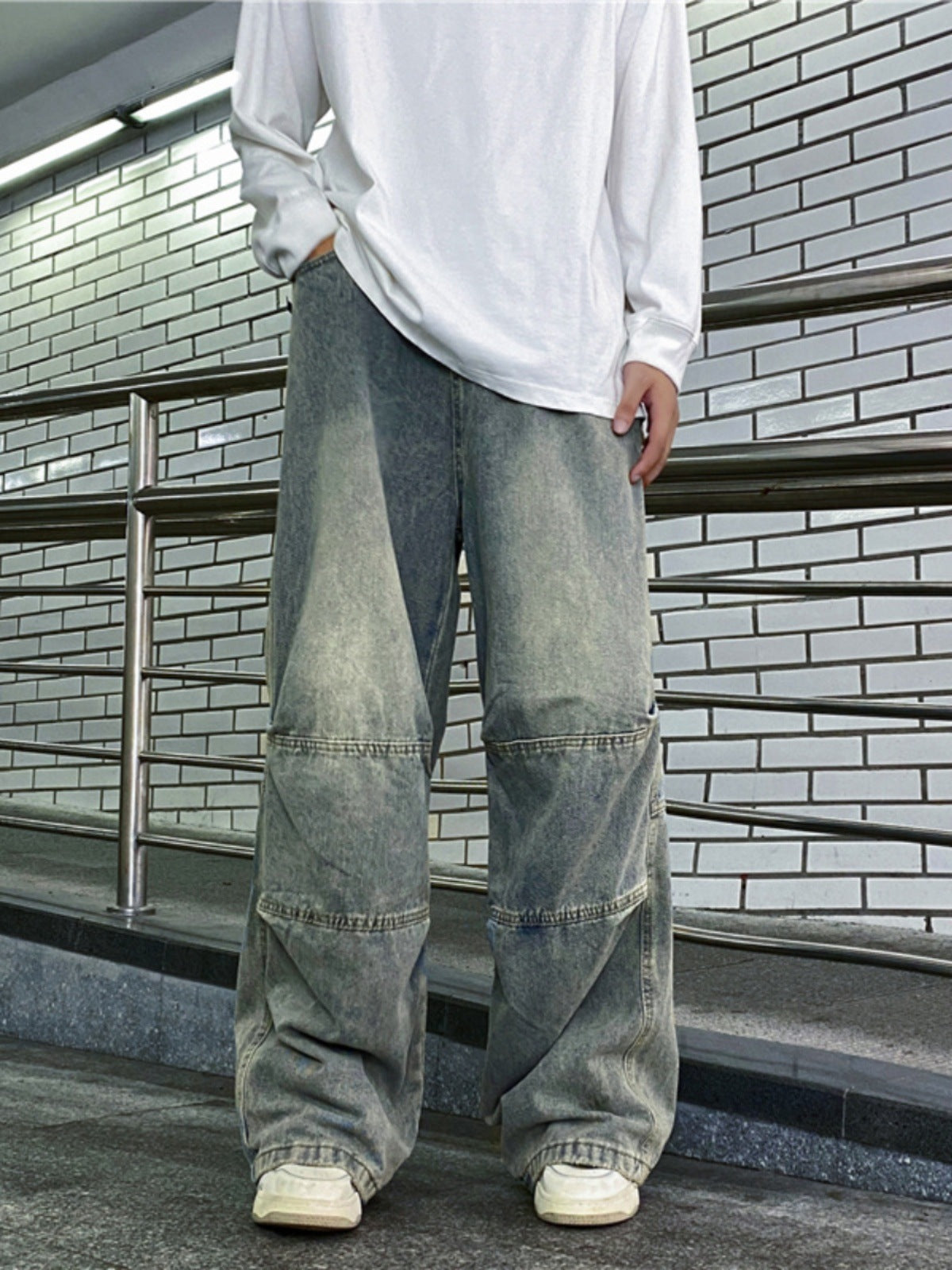 Distressed Pants Heavy Drape Loose-fitting Wide-leg Trousers