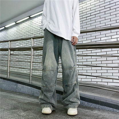 Distressed Pants Heavy Drape Loose-fitting Wide-leg Trousers