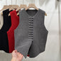 Knitted Vest Western Style Minimalist Sleeveless Chinese Knot Button Top