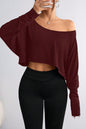 Solid Color Shoulder Long Sleeve Loose-fitting Cropped Top