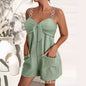 Women's Clothing Elegant Solid Color Metal Strap Pocket Short Casual Jumpsuit