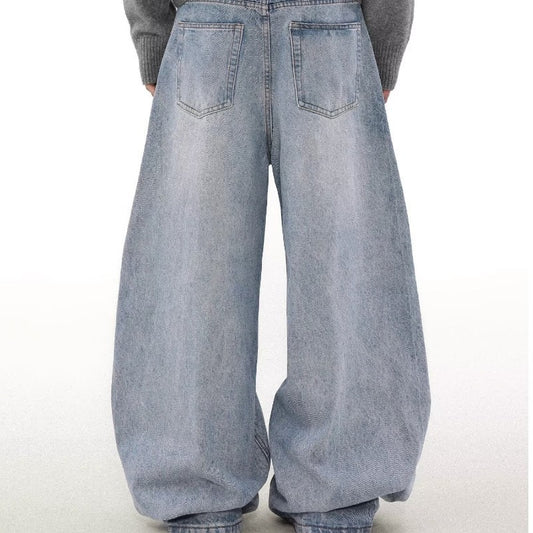 Retro Washed Distressed Simple Straight Jeans