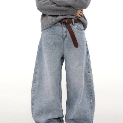 Retro Washed Distressed Simple Straight Jeans