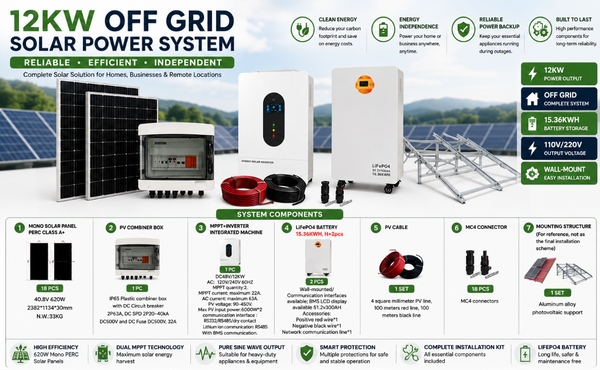 12KW Off Grid Solar System – Wall-Mount 110V/220V (2-Battery)