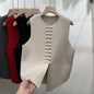 Knitted Vest Western Style Minimalist Sleeveless Chinese Knot Button Top
