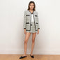 Black And White Striped Round Neck Multi-pocket Fashionable Coat