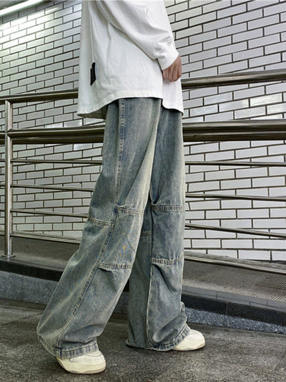 Distressed Pants Heavy Drape Loose-fitting Wide-leg Trousers